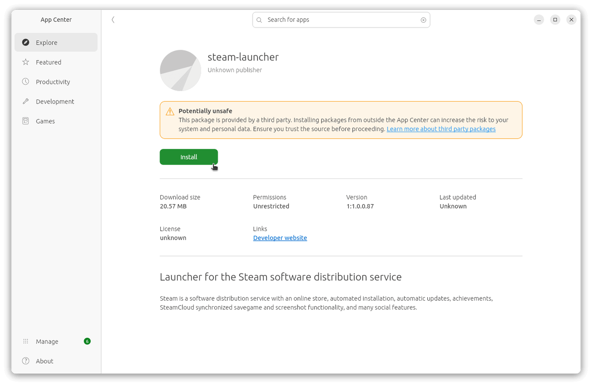 приложение App Center в Ubuntu 26.10 обрабатывает установку DEB-файла