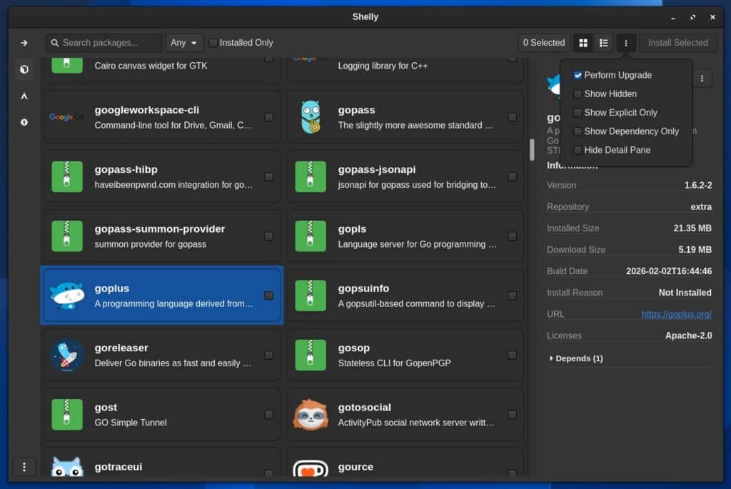 Shelly 3.1 Arch Linux Package Manager
