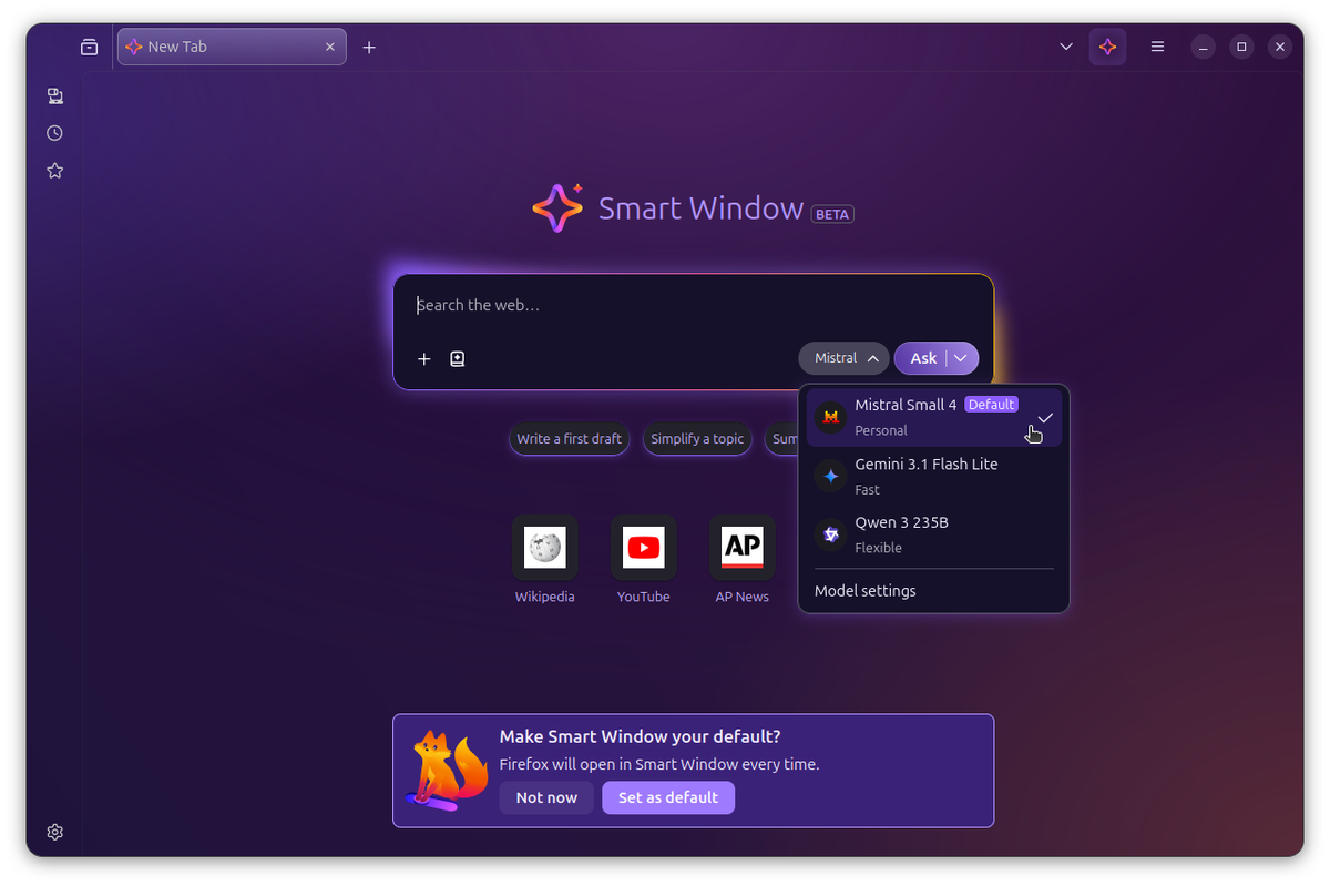 Firefox Smart Window и модель Mistral Small 4