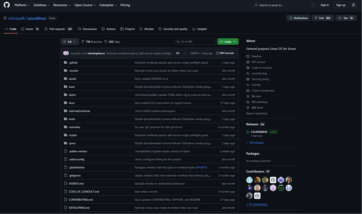 Azure Linux на GitHub