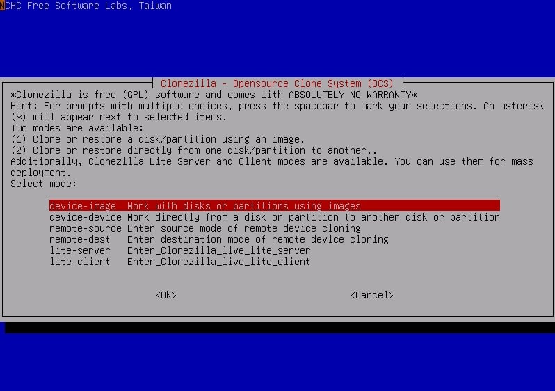 Инструмент клонирования дисков Clonezilla 3.3.3