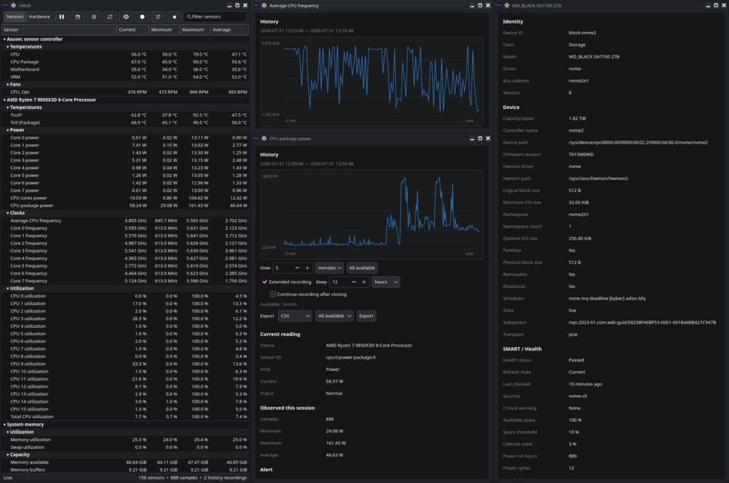 Монитор оборудования Linux HWall с датчиками, системной информацией, графиками, оповещениями, экспортом и HTTP API.