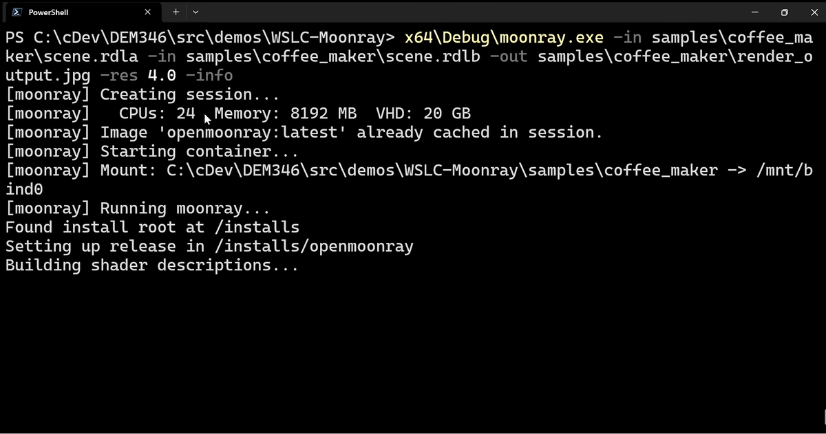 Запуск Moonray в контейнере WSL
