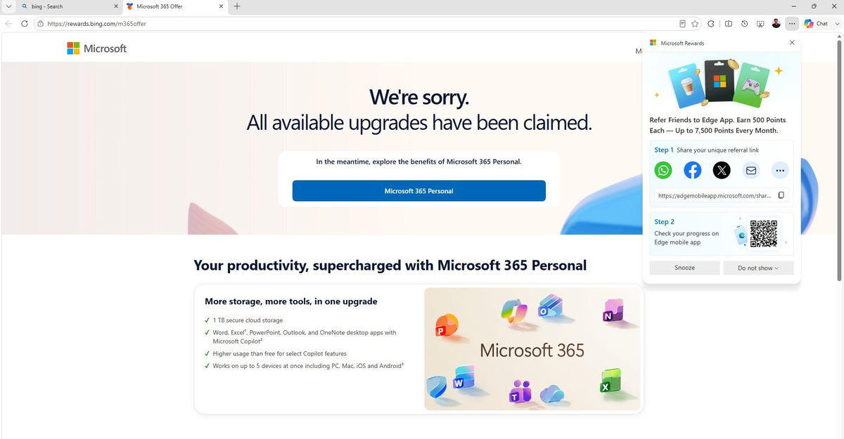 Нажатие кнопки Finish открывает страницу Microsoft Rewards.