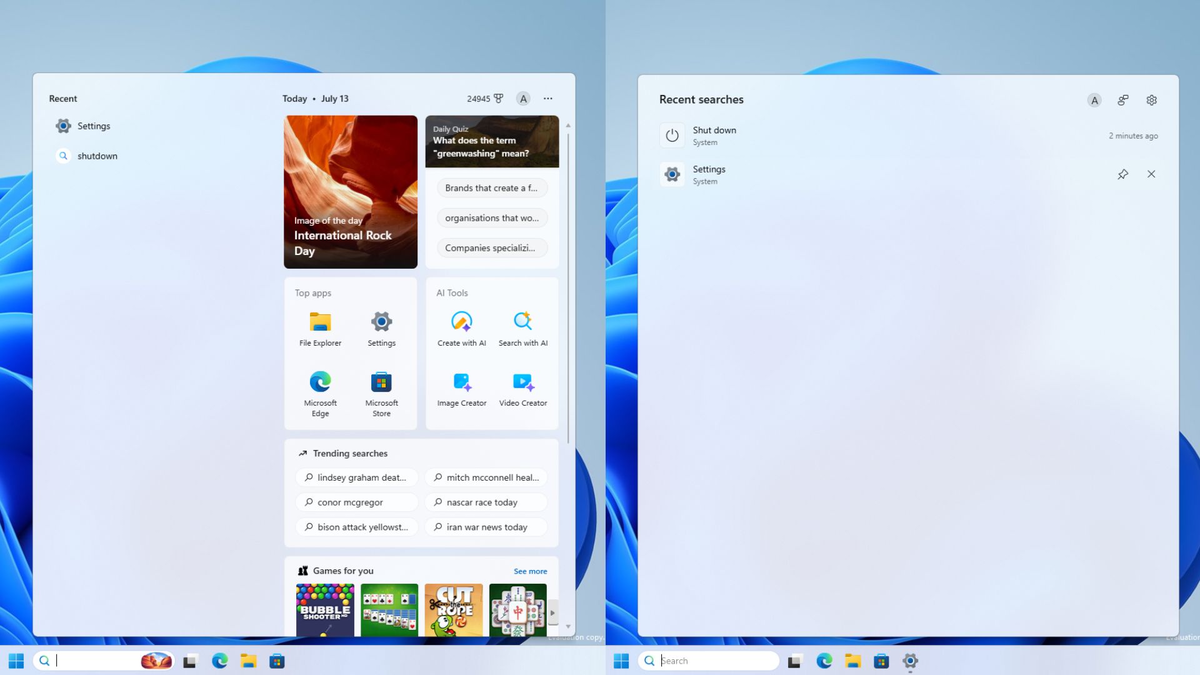 Поиск Windows 11 убирает контент MSN.