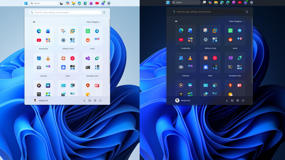 Windows 11 в светлой и тёмной теме.