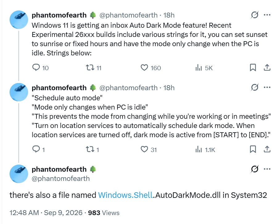 Публикация phantomofearth об Auto Dark Mode