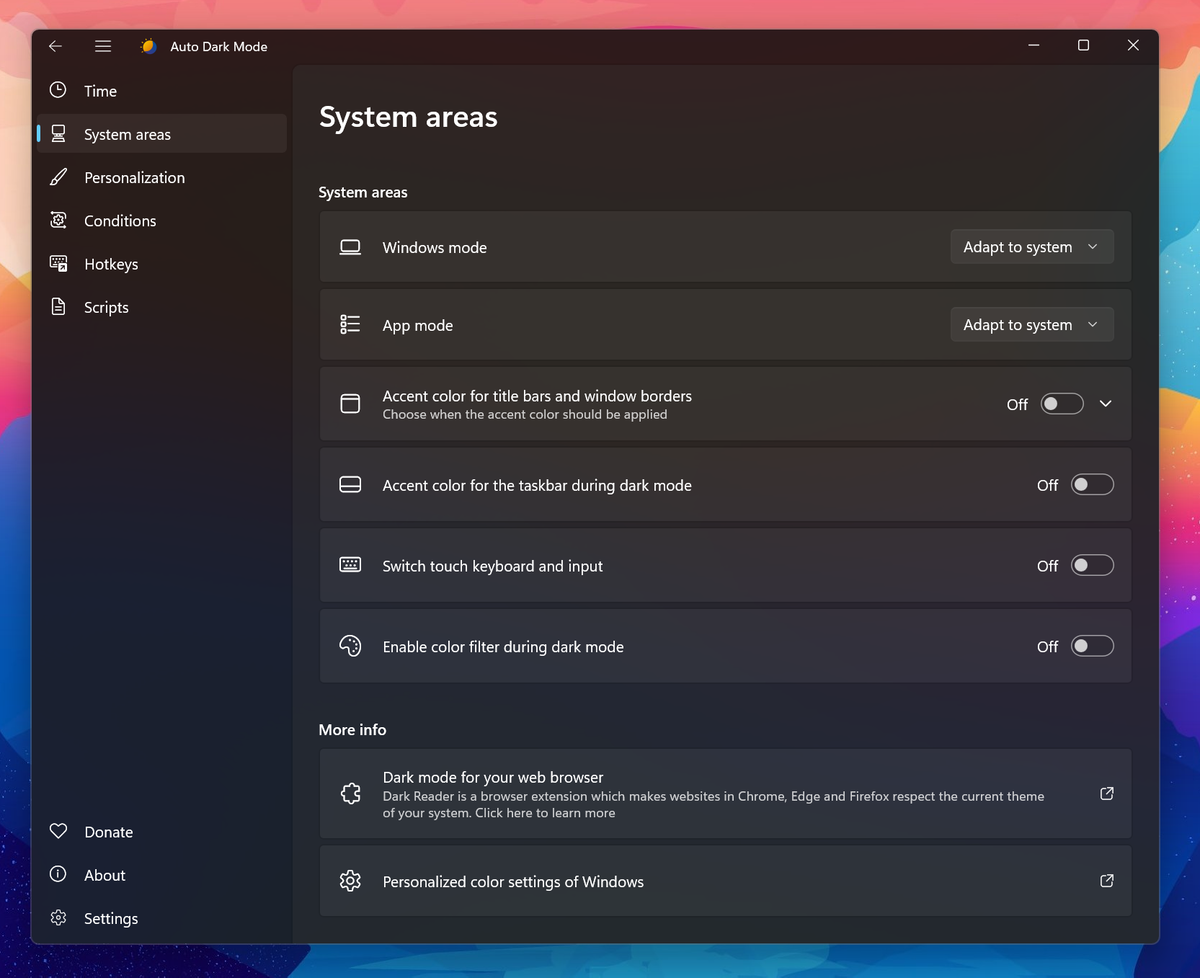 Утилита Auto Dark Mode для Windows 11. Источник: GitHub
