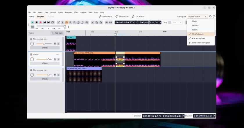 Инструмент спектрограммы в Audacity 4.0
