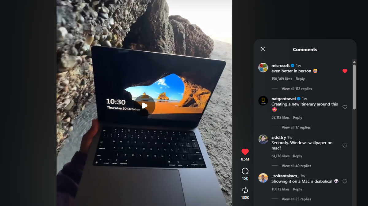 Вирусное видео в Instagram, показывающее реальное место съёмки экрана блокировки Windows 10