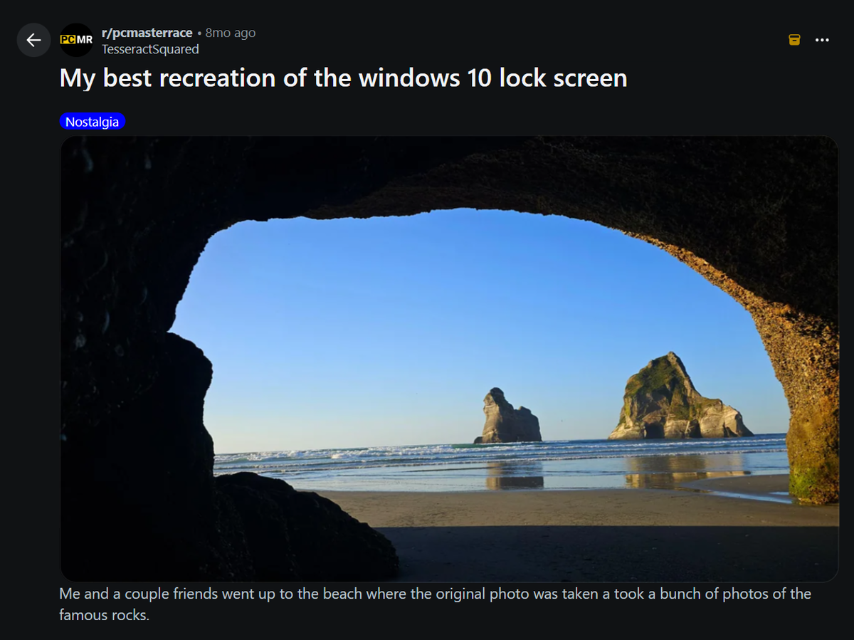 Пост на Reddit об экране блокировки Windows 10