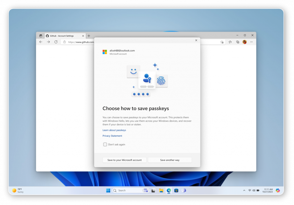 Сохранение passkeys в Windows 11