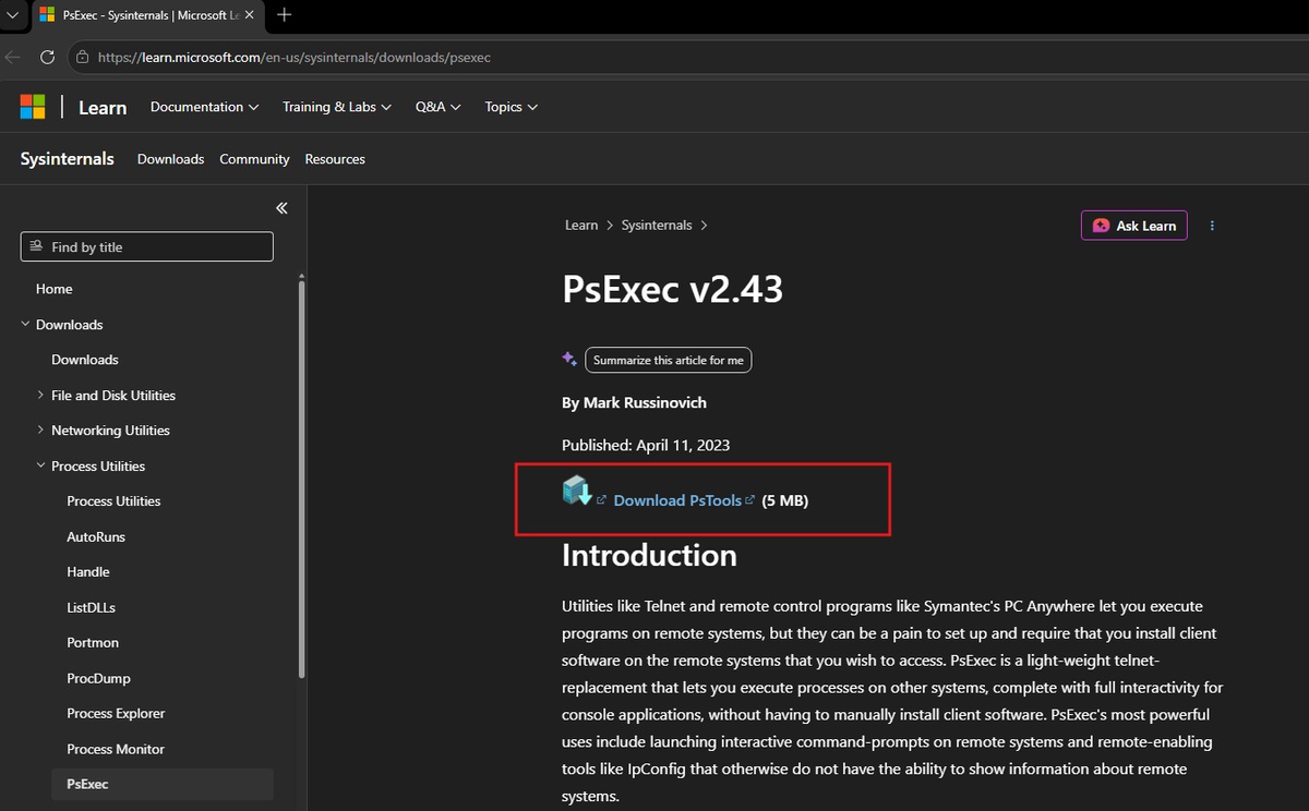 Скачивание PsExec