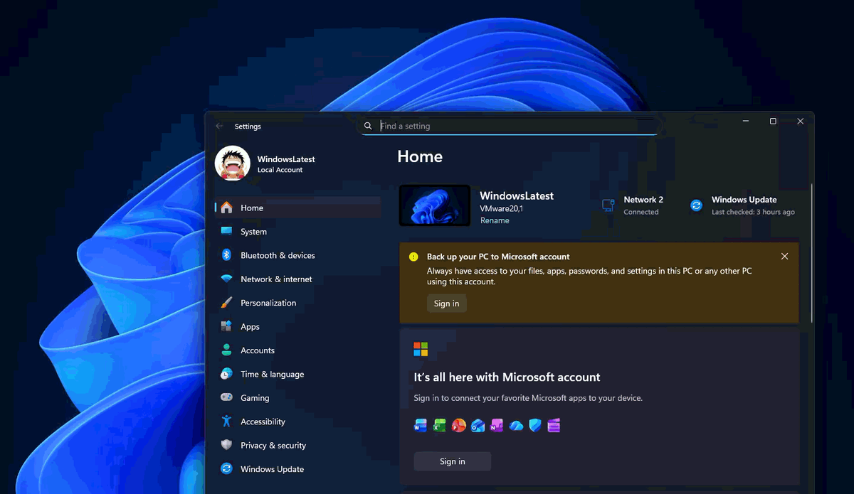 Анимированное изображение профиля в параметрах Windows 11.