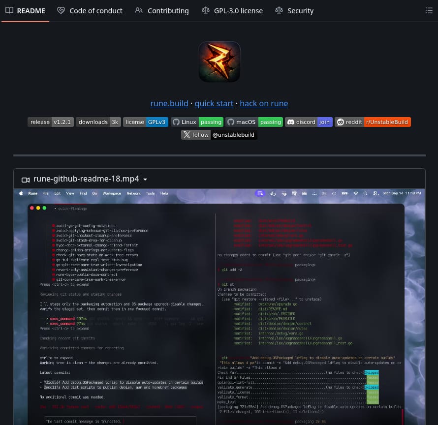 скриншот фрагмента README-файла Rune IDE в GitHub-репозитории