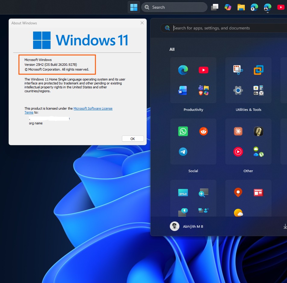 Windows 11 25H2, сборка 26200.9278