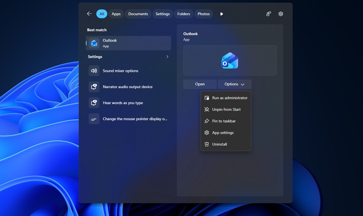 Новый интерфейс поиска в Windows 11