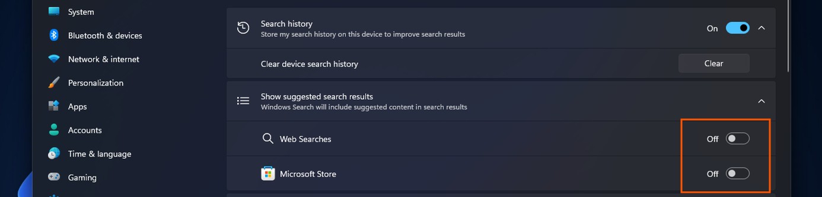 Как отключить результаты Bing и магазина в поиске Windows