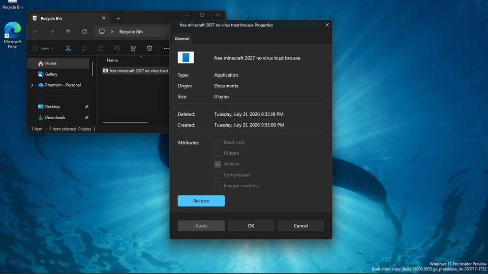 В предварительных сборках Windows 11 появился новый диалог свойств с тёмным режимом и WinUI вместо старого из Windows 95