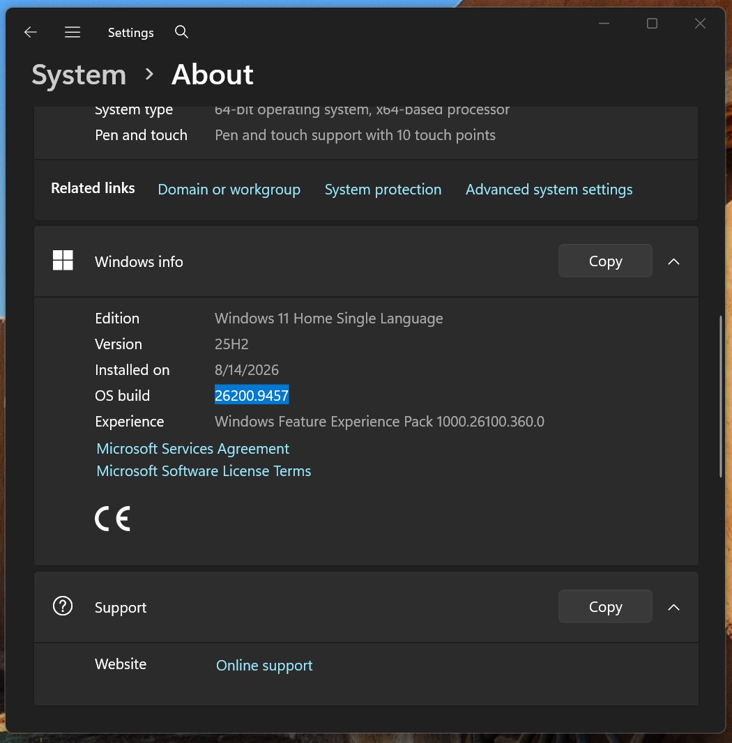 Обновление Windows 11 KB5129195 поднимает сборку до 26200.9457