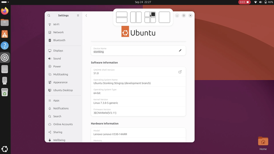 В Ubuntu 26.10 появился новый способ прикрепления окон