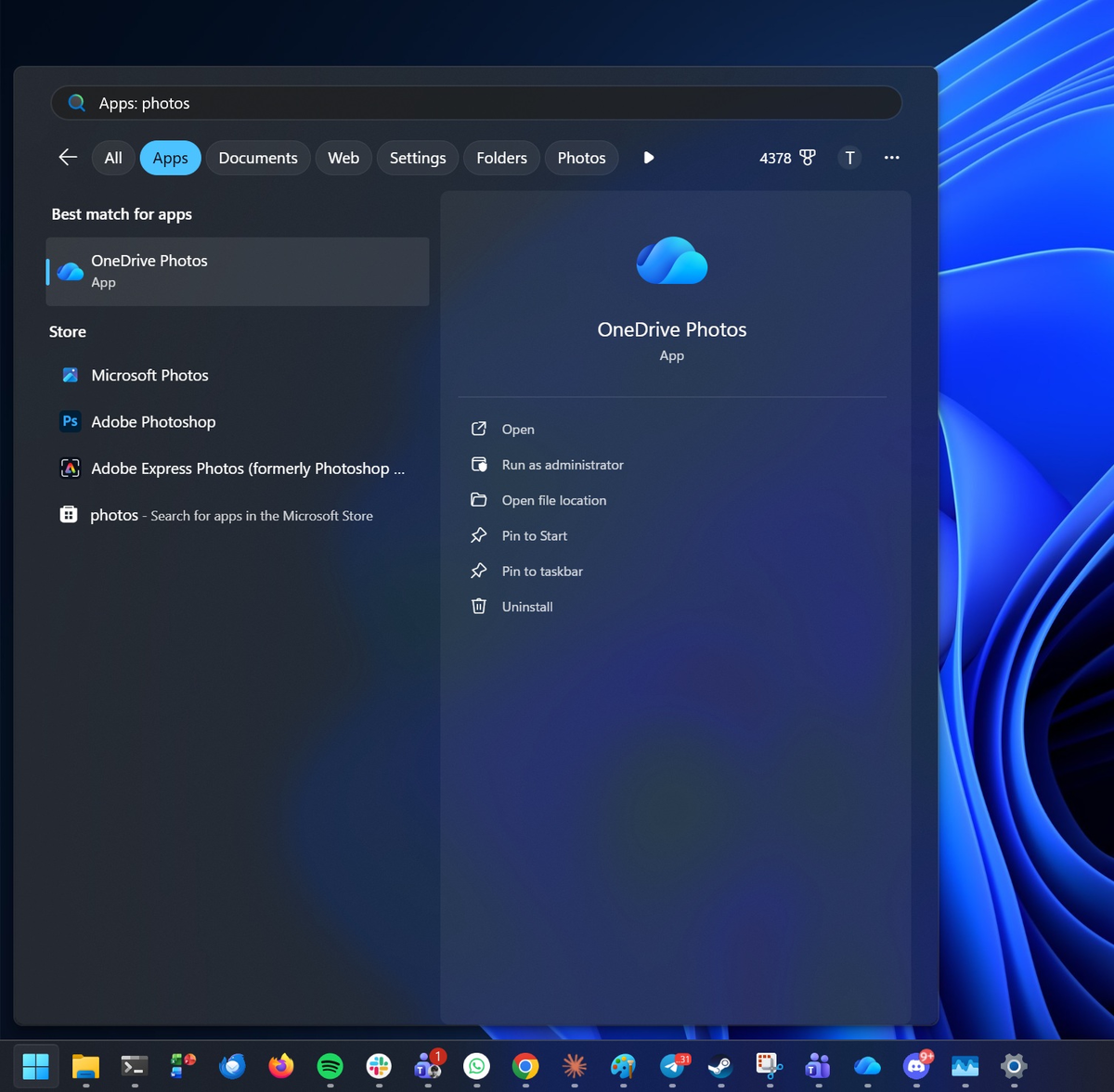 Приложение OneDrive Photos в результатах поиска Windows