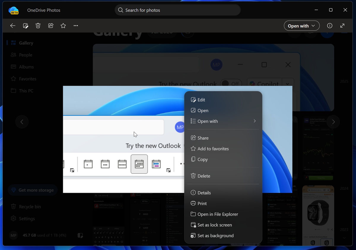 Редактор изображений OneDrive Photos