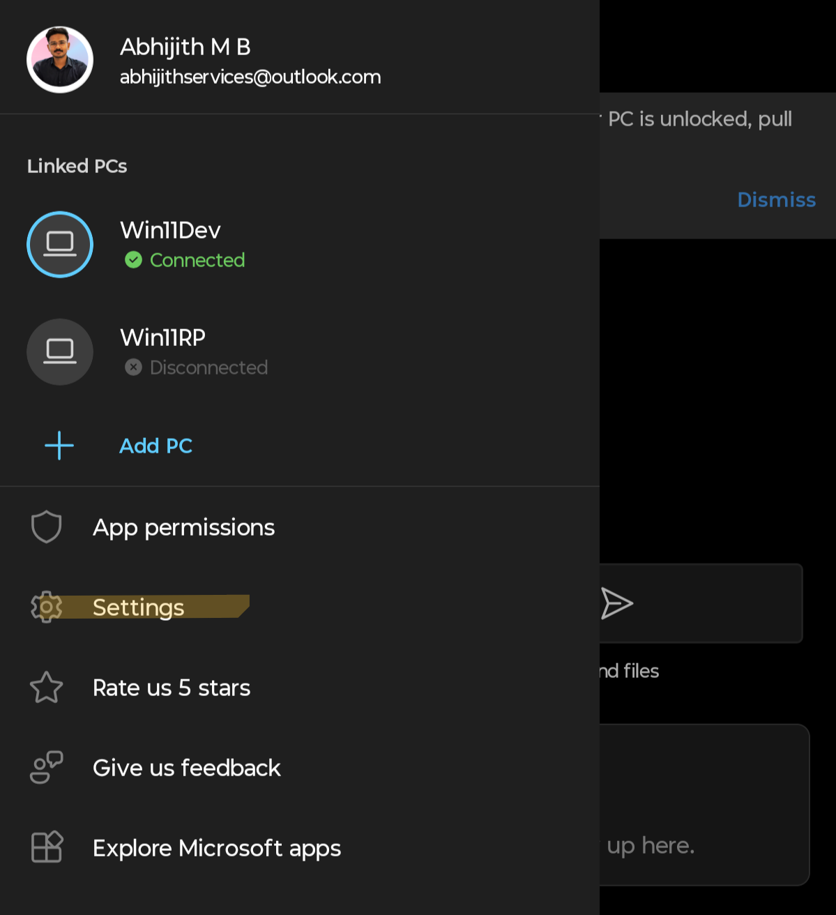 Настройки Link to Windows