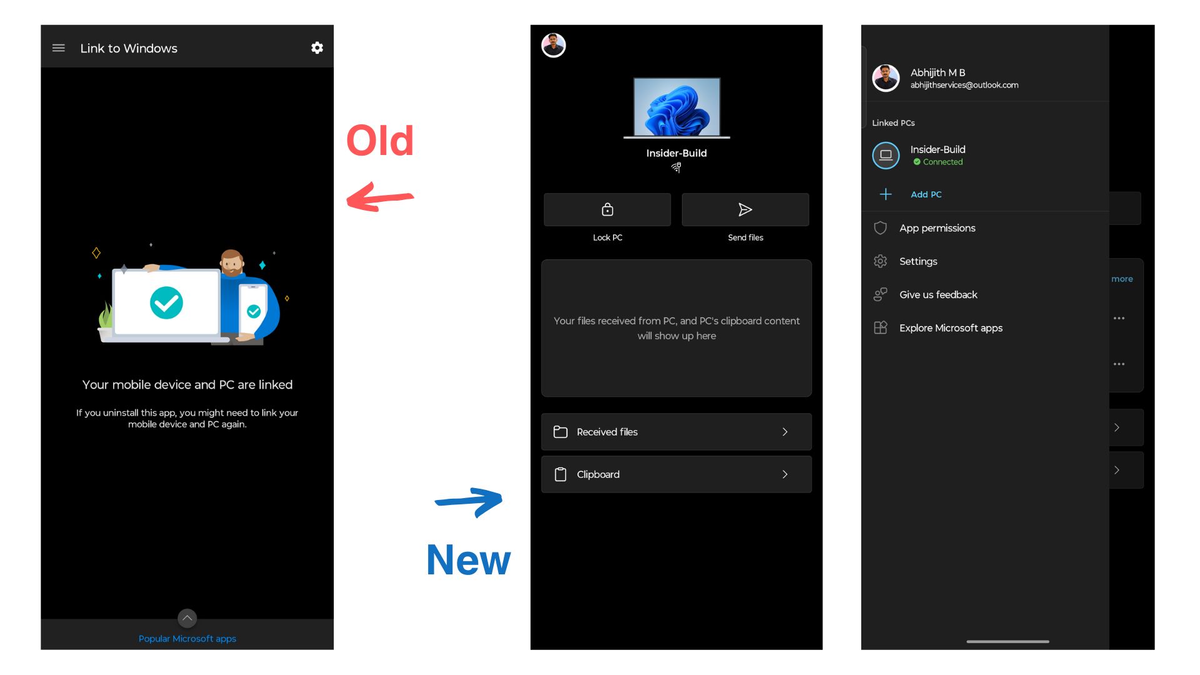 Старая и новая версии Link to Windows