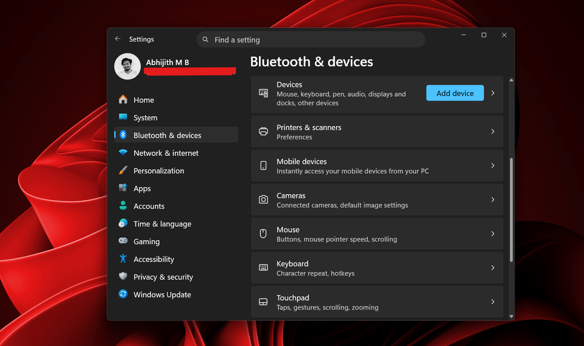 Страница Bluetooth и устройства в Параметрах