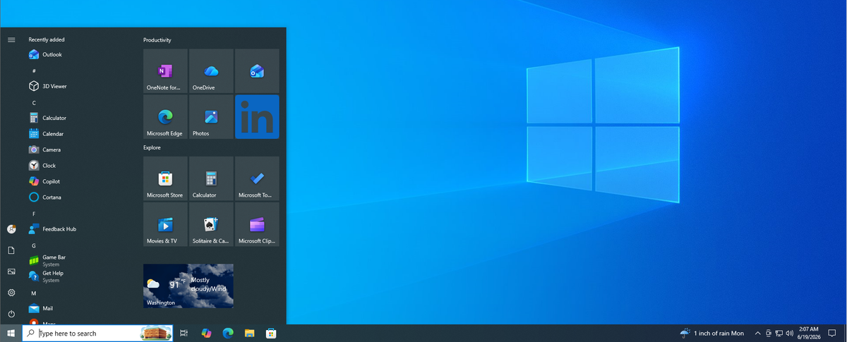 Меню "Пуск" в Windows 10