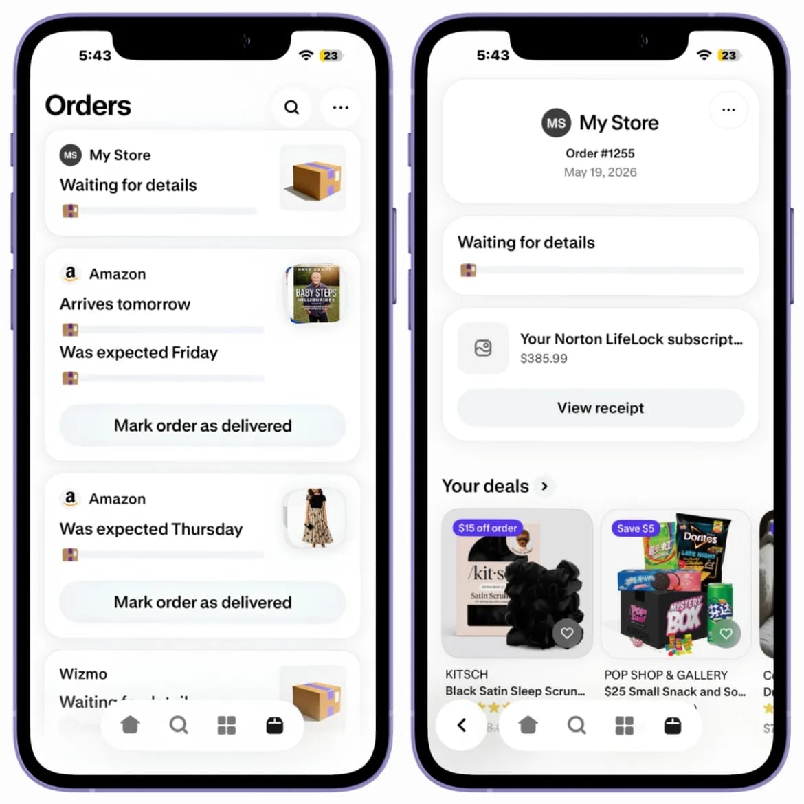 Фейковая квитанция о покупке Norton в приложении Shop