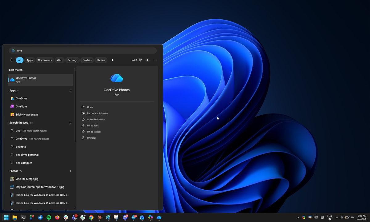 Приложение OneDrive Photos в результатах поиска до сегодняшнего обновления
