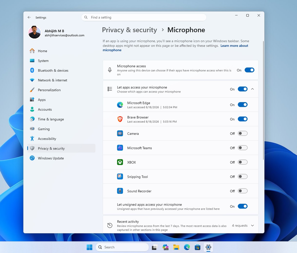 После обновления: у Edge и Brave появились отдельные переключатели микрофона. Источник: WindowsLatest.com