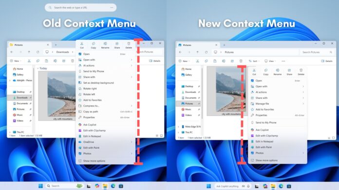 Обновлённое контекстное меню Windows 11
