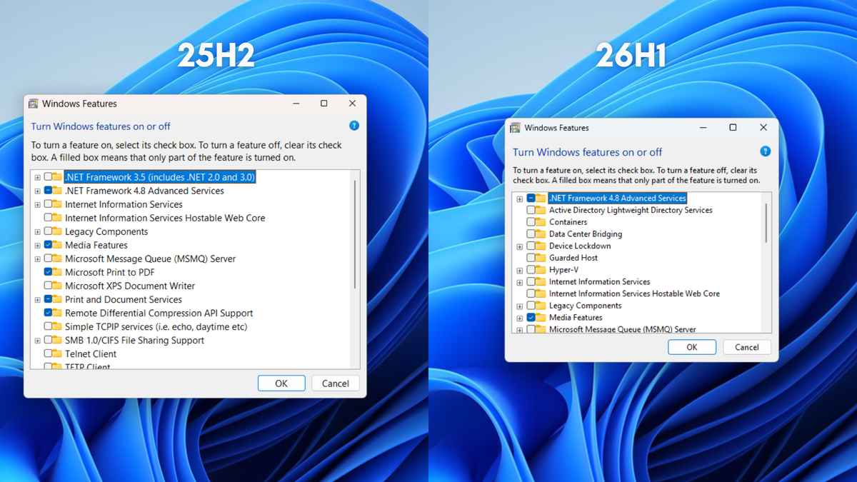 .NET Framework 3.5 недоступен в Windows 11 26H1