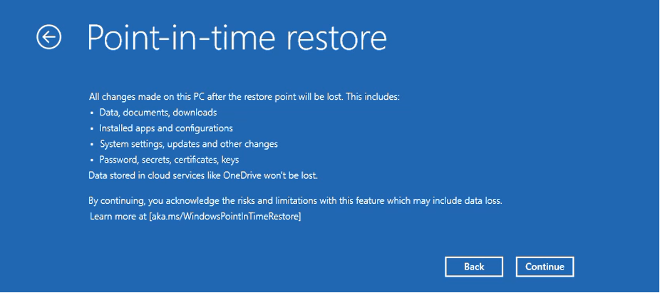 Что может восстановить Point-in-time restore