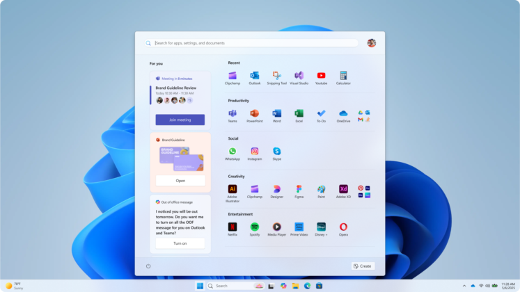 Прототип меню Пуск №1. Источник: Microsoft