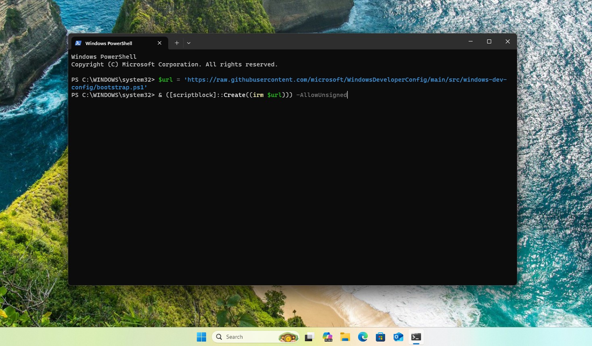 Команда Windows Developer Configuration в PowerShell.