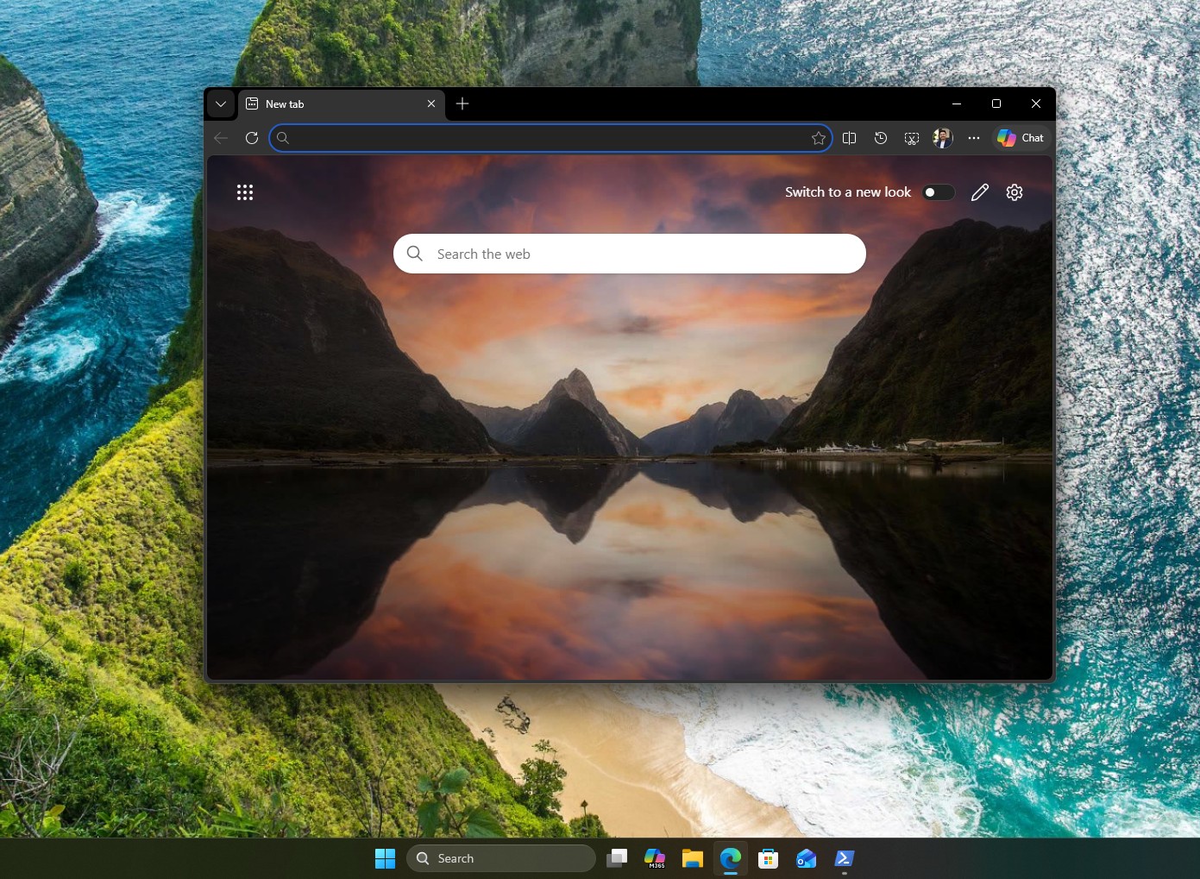 Edge открывается с чистой вкладкой без MSN.