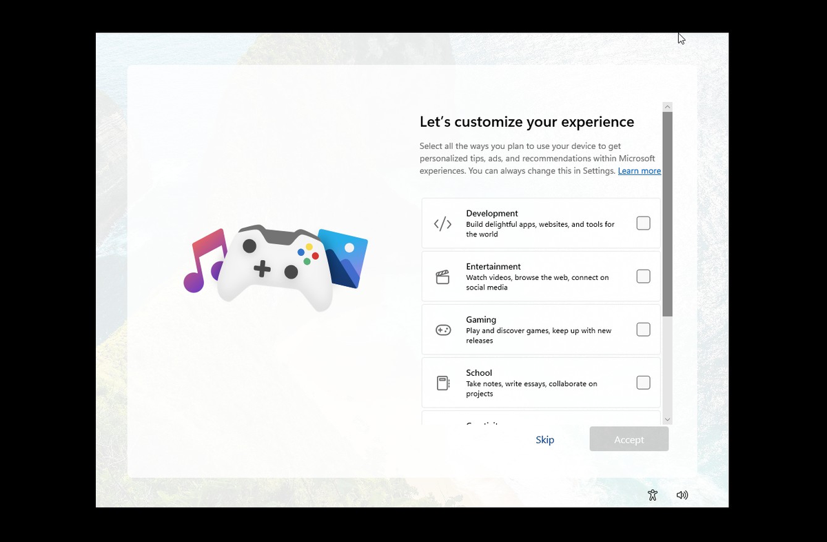 Варианты настройки при установке Windows.