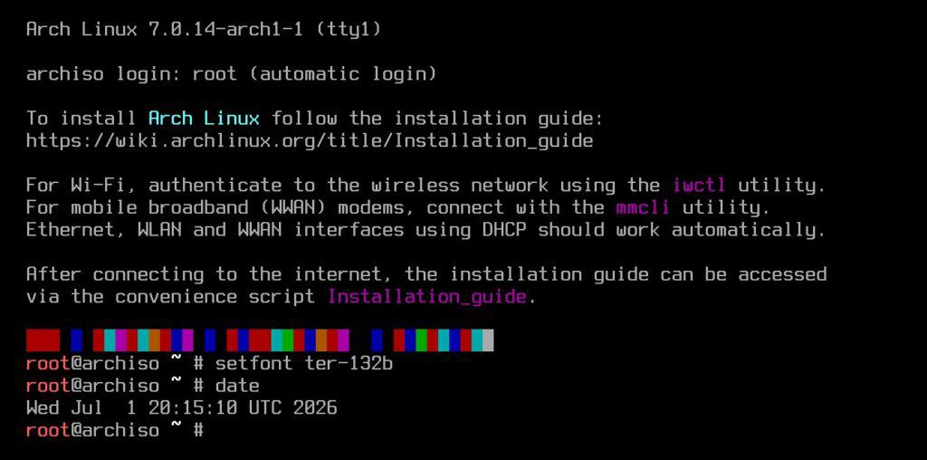 Июльский ISO-образ Arch Linux 2026.07.01