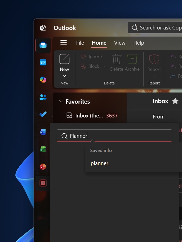 Боковая панель нового Outlook