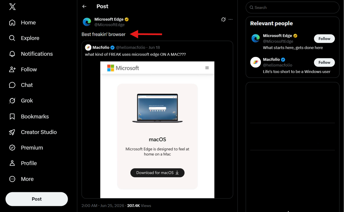 Microsoft Edge называет себя лучшим браузером
