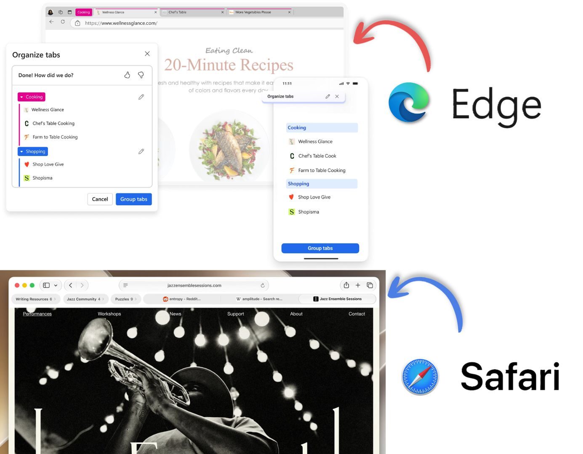 Apple Safari скопировала функцию ИИ-органайзера вкладок Microsoft Edge