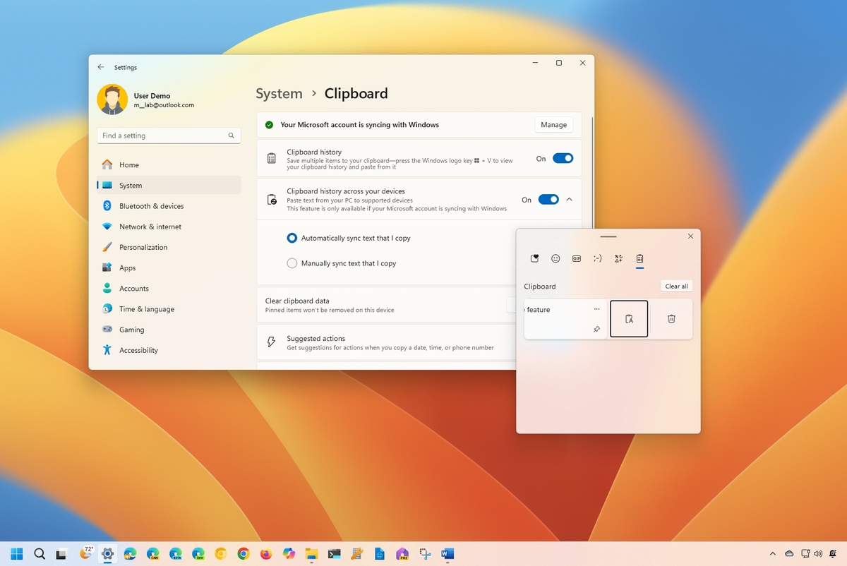 История буфера обмена Windows 11