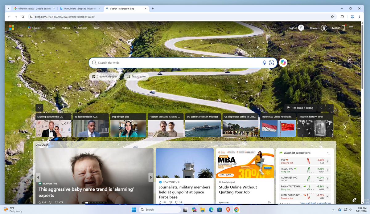 Bing Search стал поисковиком по умолчанию в Chrome с включённой лентой MSN. Источник: WindowsLatest.com