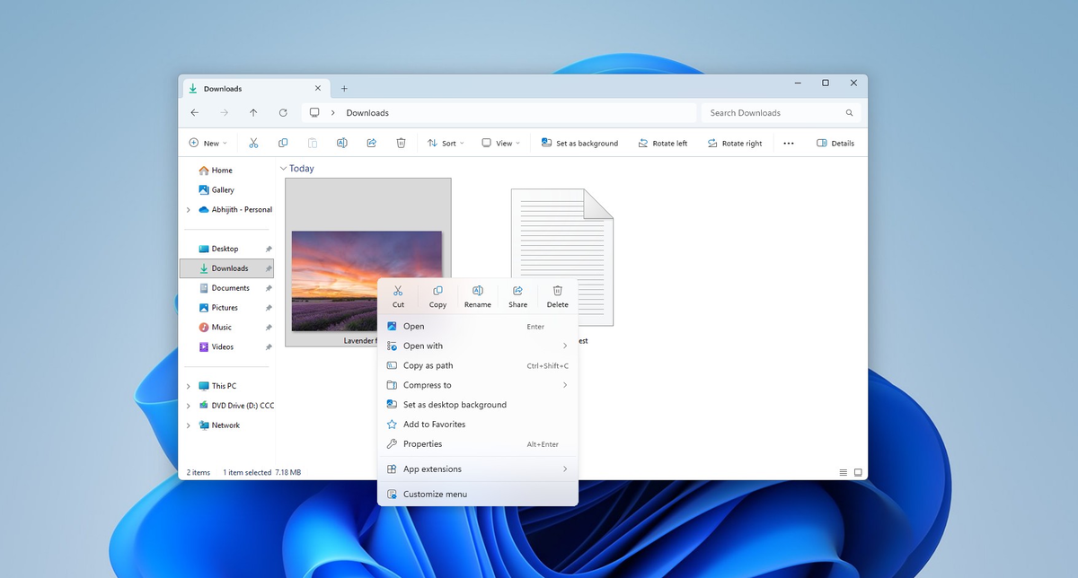 Контекстное меню Windows 11 после обновления