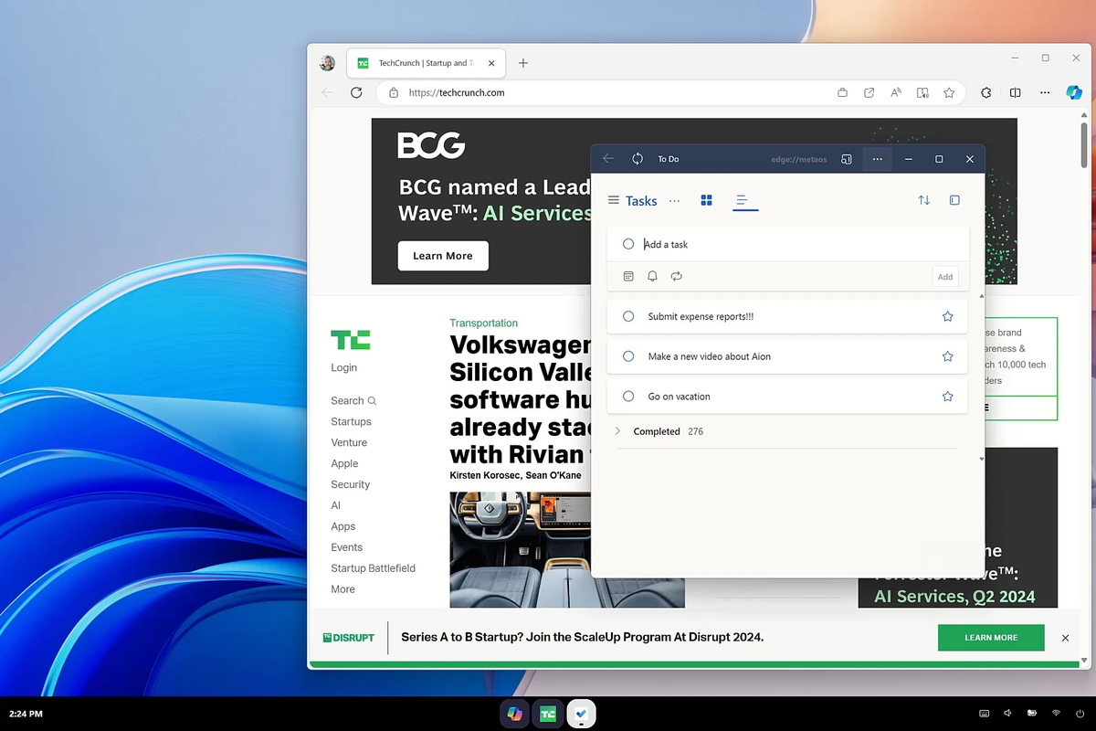 Copilot OS запускает MS To Do как веб-приложение. Изображение: форум BetaWiki