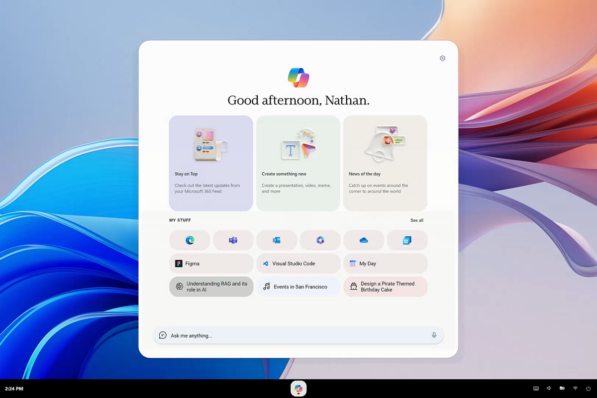Панель запуска Copilot OS. Изображение: Microsoft